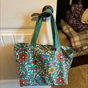 Floral Tote Bag - Green and Multicolor